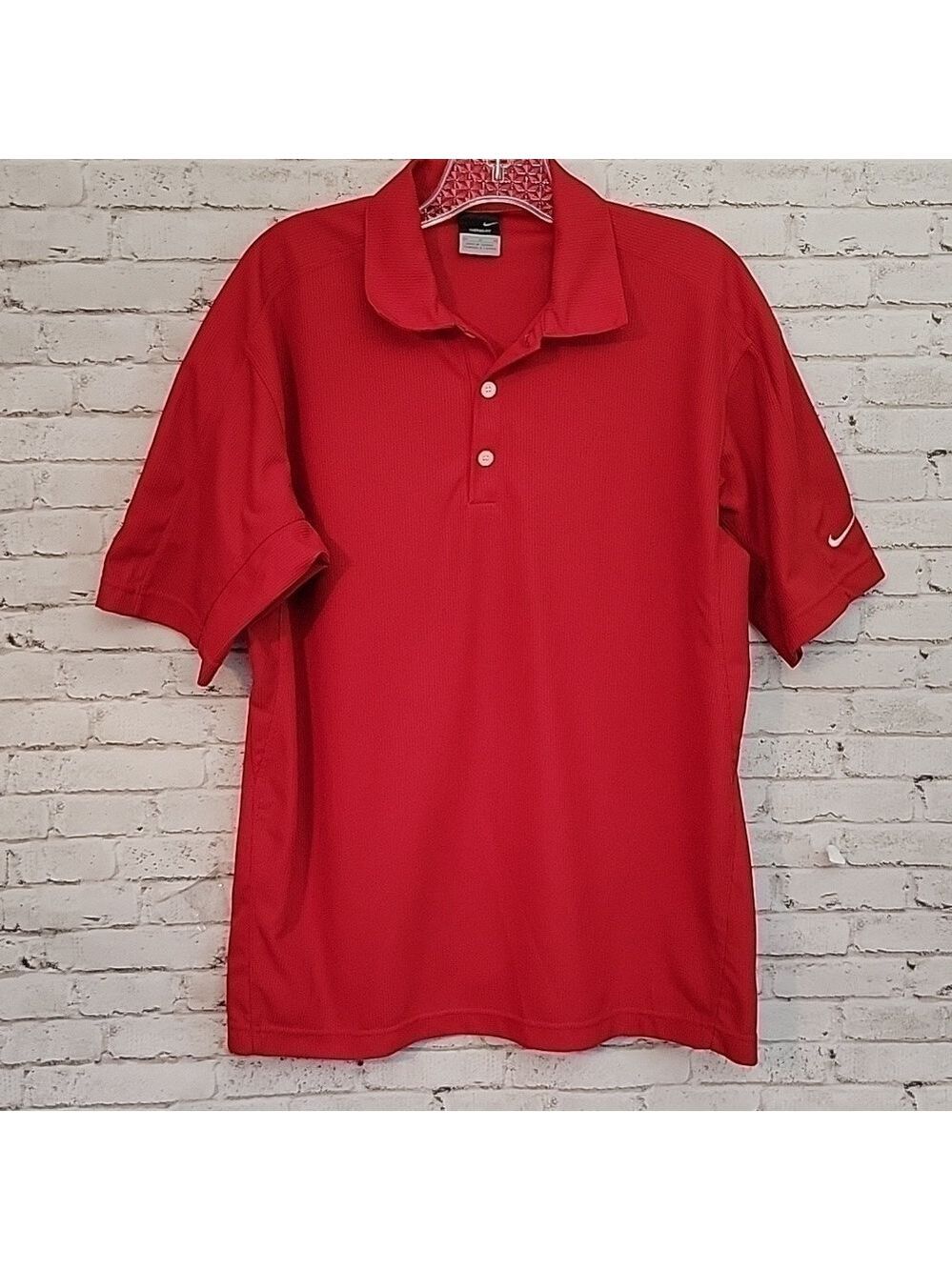 Nike Men's Therma-Fit Red Ribbed Polo, Golf, Size Medium